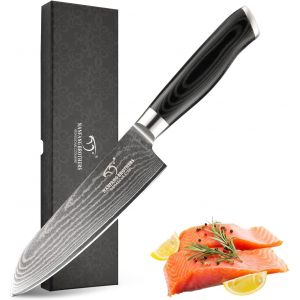 Mevronisshop-Couteau Santoku En Acier Damas Vg10 De 6,3 Pouces, Lame Ultra-Tranchante Id&eacute;ale Pour Hacher, Couper, &Eacute;mincer Et Tailler, Livr&eacute; Dans Une Belle Bo&icirc;te Cadeau - Neuf