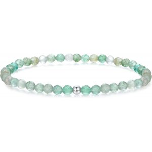 Eryi-4mm Bracelet Pierre Naturelle En Argent Sterling 925 Perle Bracelet Pour Femmes Hommes Bracelet Quartz Rose Amethyste Agate Noir Onyx Hématite Perles Sculptées Stretch Bracelets - Neuf