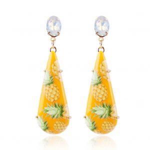 1 Paire De Boucles D'oreilles Pendantes Tendance Avec Strass Et Decoration Delicate (Ananas Jaune) - Neuf