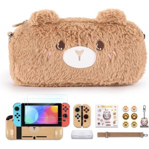 Hljhj-Innoaura Étui Pour Switch Ns, 15 En 1 Switch D'accessoires Avec Sac De Transport Switch Brun, Housse Switch Mignon, Protection D'écran, Étui De Jeu Switch (Ours Marron) - Neuf