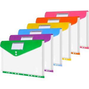 Chenquansarl-Pochette Plastique A4 ¿ Chem Plastique A4 Tridimensionnel Avec 2 Boutons, 6 Couleurs Porte Document Classeurs A4 Perforée Avec Étiquettes Pour Organ R Jusqu'à 270 Papiers Chacun - Neuf