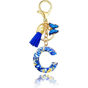 KAL-Porte-Cl&eacute;s Pour Fille Et Femme Avec Lettres Initiales Papillon Pompon Rose Bleu Dor&eacute; Pour Portefeuille, Sac &Agrave; Main, Cartable, Bleu C. - Neuf