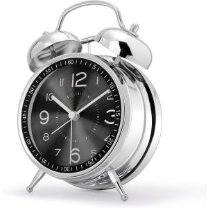 Reveil Bruyant Pour Dormeurs Lourds, Double Cloche Fort, Avec Lumi&egrave;re De Nuit, Grand R&eacute;veil Matin M&eacute;tal, Horloge De Table Analogique Silencieux Pour Chambre Bureau 16Cm, Noir - Neuf