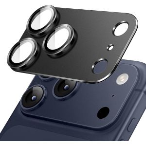 JGD-Protecteur d'Objectif de Cam&eacute;ra pour iPhone 17 Pro 6,3 Pouces, Couverture Compl&egrave;te en Verre Tremp&eacute; 9H Anneau, Plaque M&eacute;tallique Mat, Compatible avec la Coque, Lot de 1 (Noir) - Neuf