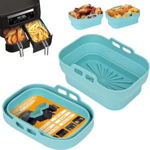 Moule Silicone Air Fryer, 2 Pi&egrave;ces Moules Pour Friteuse &Agrave; Air R&eacute;utilisable Plat Airfryer Accessoire Rectangulaire Double Ustensiles Panier Pour Friteuse Air Chaud, Four, Microonde [CHU10503986] - Neuf