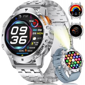 Shou-Montre Connectée Homme Militaire,1.43"" Amoled Smartwatch Homme Avec Appel Bluetooth,500mah 5atm Étanche Smartwatch Avec 110+ Sportifs Fréquence Cardiaque/Sommeil Moniteur Android Ios Argent - Neuf