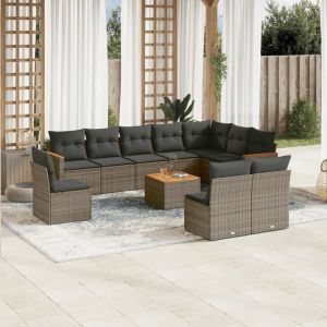 Prolenta Premium - Salon De Jardin 11 Pcs Avec Coussins Gris R&eacute;sine Tress&eacute;e - Neuf
