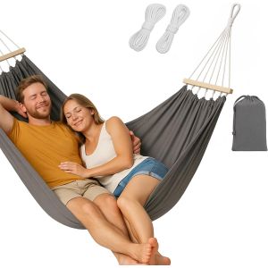 Ulteronixshop-Hamac De Jardin - Hamac Extra Large En Coton Avec Cordes - Hamac Suspendu Pour Jardin, Patio, Camping, Ext&eacute;rieur Ou Int&eacute;rieur, Supporte Jusqu'&agrave; 200 Kg, 150 X 280 Cm (Gris, Xx-Large) - Neuf