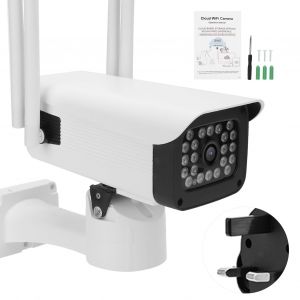 Camera de securite 1080p, 22 lumieres, detection de mouvement, interphone bidirectionnel, vision nocturne, prise 100-240 V, prise UK - Neuf