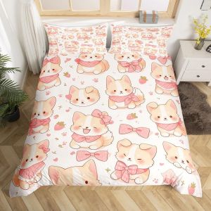 Double (Sans Couette)-Noir-Parure De Lit Double Motif Chat Dessin Animé, Housse De Couette À Fleurs Bohèmes, Housse De Couette À Fleurs Colorées Et Groovy, Housse De Couette À Imprimé Animal Mignon - Neuf