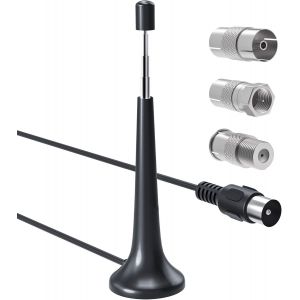 Antenne Fm T&eacute;lescopique Avec Base Magn&eacute;tique, Antenne Radio 75 Ohm Pour Tuner Radio Portable R&eacute;cepteur St&eacute;r&eacute;o Av St&eacute;r&eacute;o Amplificateur St&eacute;r&eacute;o Home Cin&eacute;ma Hifi, Kit 3 Adapteurs - Neuf