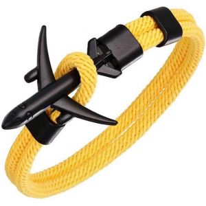 Kal-Bracelet Avion Dans De Nombreuses Couleurs Pour Homme Et Femme En Corde Tress&eacute;e Avec Fermeture En Avion - Le Bracelet Pour Tous Les Pilotes Et Fans D'avion, 21 Centimeters, Laiton - Neuf
