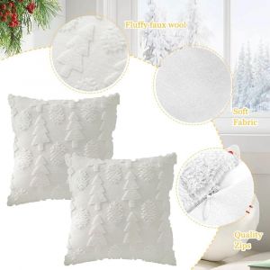 Cauc-&reg; Taie D'oreiller De No&euml;l 45x45 Cm, 2 Pi&egrave;ces Housse De Coussin Arbre Et Flocon De Neige, D&eacute;coration D'hiver Pour Canap&eacute; Chambre Salon (Blanc) - Neuf