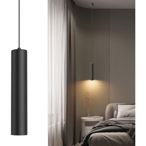 Subzonal-Suspension Luminaire Cylindre Gu10, Lampe Suspension Moderne Avec Ampoule 5w 470 Lm, Suspension Luminaire Led Pour Salon Chambre Cuisine Chevet, Blanc Chaud 3000k, 30cm, Noir - Neuf