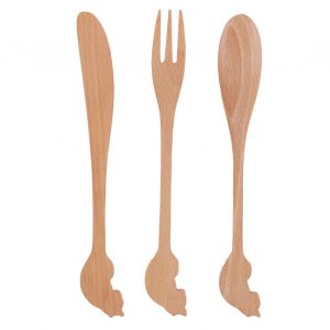 Hjlian Ensemble De Couverts De Style Japonais A Long Manche En Bois, Cuillere, Fourchette, Couteau, Ustensiles De Cuisine - Neuf