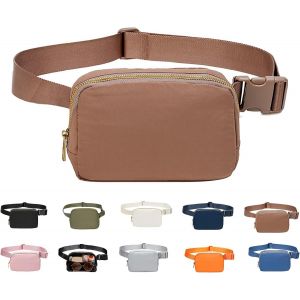KALANKA-Sac Banane pour Femme et Homme, Sac Banane Tendance Sacs Bandoulière en Nylon Sacs de Voyage avec Sangle Réglable pour Sports de Plein Air Voyage en Course à Pied (Brun) - Neuf