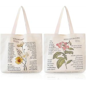 2pcs Tote Bag Imprimé,Sac En Toile De Jute,Sac Fourre-Tout En Toile Sacs De Courses À Provisions Camomille Avec Poche Intérieure Pour Femme Shopping Ecole - Neuf