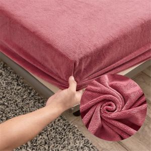Drap Housse 140x200 En Polaire Bonnet 30 Cm, Rose Velours Drap Housse Enfant- Drap Housse Matelas Epais 1 Personnes, Flanelle Bross&eacute;e Avec Une Rebord &Eacute;lastique - Neuf