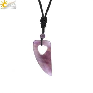 Collier Tendance Pour Hommes Et Femmes, Pendentif En Pierre Naturelle, Loup, Requin, Dent, Am&eacute;thyste, ?il De Tigre, Cristal, Obsidienne Noire, H247--Amethyst 2 - Neuf