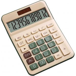 Calculatrice de bureau,12 chiffres | Grand &eacute;cran LCD,batterie solaire,double alimentation,gros bouton,touche OFF,style vert pour la maison et le bureau - Neuf