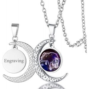 Kal-Collier Signe Astrologique Femme,Pendentif Demi Lune Style Zodiaque Or/Acier Inoxydable Avec Chaîne 50+5 Cm,Bijoux Horoscope Porte Bonheur Cadeau Anniversaire Pour Femmes Enfant Fille - Neuf