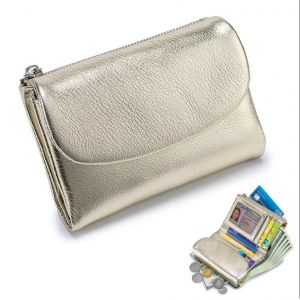 Porte-Monnaie En Cuir De Vache Véritable,Portefeuille Court À Trois Volets Pour Petits Sacs À Main Pour Femmes,Pochette En Cuir De Vache,Porte-Cartes De Voyage.Golden. - Neuf