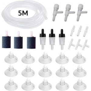 31 Pi&egrave;ces Pompe &Agrave; Air Accessoires Pour Fish Tank,5m Tuyau &Agrave; Air,3 Bubble L'air Stones,3 Valves De Contr&ocirc;le,15 Ventouse Clips,3 D'air Pompe Valve Regulateur,Et 6 Connecteurs - Neuf