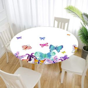 Sjzg-Nappe Ronde Anti Taches, Imprim&eacute; Papillon Nappe De Table Avec Bord &Eacute;lastique Ajust&eacute;e, Imperm&eacute;able Polyester Couverture De Table De Pour Cuisine Jardin F&ecirc;te (Peinture,Diam&egrave;tre 150cm) - Neuf