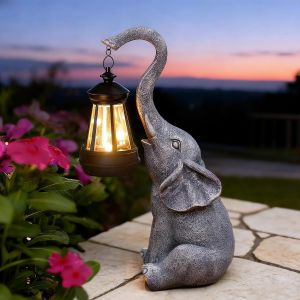 Mevronisshop-Elephant Decoration Statue Jardin Exterieur Avec Lampe Solaire Figurine - Salon Elefante D&eacute;coration Cadeau Pour Femme Homme Maman Anniversaire Decor Imperm&eacute;able Pour De Jardin Balcon Gri - Neuf
