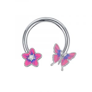 3pcs Anneau De Nez Papillon En Acier Inoxydable, Anneau De Nez Papillon À Paillettes, Anneau D'os D'oreille, Anneau En Fer À Cheval-Bague Sans Couture 1,2*10 Rose - Neuf