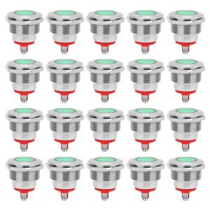 Lot de 20 voyants LED d'avertissement en metal de haute qualite, etanches IP68 BEM-22C, 22 mm (vert 12 V) - Neuf
