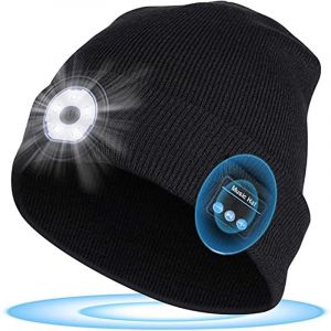 Bluetooth Beanie Hat Avec La Lumière-Marine Noir, Unisexe Rechargeable Par Usb Led Projecteur De La Pac Avec Des Écouteurs, Des Haut-Parleurs & Mic Hiver Tricoté Nuit Éclairée - Neuf