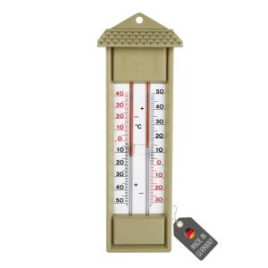 Min-Max Thermom&egrave;tre analogique fabriqu&eacute; en Allemagne - Thermom&egrave;tre noir pour jardin, serre, maison - Affichage des valeurs maximales et minimales - Thermom&egrave;tre d'int&eacute;rieur (noir) - Neuf