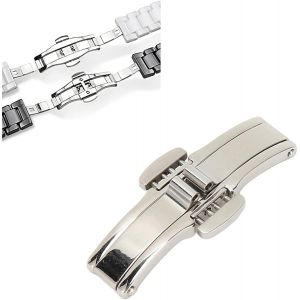 Kal-Fermoir Papillon À Déploiement, En Acier Inoxydable, Boucle De Remplacement Pour Cuir, Acier Et Céramique, Accessoire De Bracelet De Montre(4.5 * 19) - Neuf