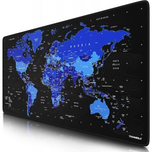 DDA-- Tapis de Souris Gaming Carte du Monde Global Blue 900x400mm - sous-Main Bureau Gamer Planisphère Extra Large XXL en Tissu, Base antidérapante - pour Tous Types de Souris et Claviers - Neuf