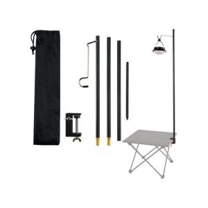 Support De Lanterne De Camping En Alliage D'aluminium Avec Piquet Et Crochet, Noir, Pliable Et Portable - Neuf