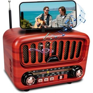 Poste Radio Portable avec Haut-Parleur Bluetooth, AM/FM/SW Petite Radio Vintage avec Haut-Parleur 5W et Bluetooth 5.0, Transistor Haut-Parleur avec Fonction USB/TF/AUX (Rouge) - Neuf