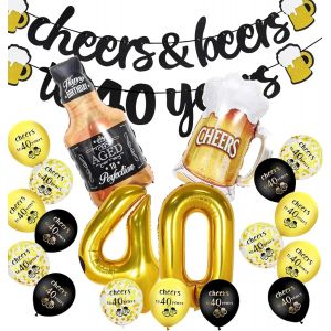 SJZG-D&eacute;corations De 40E Anniversaire &iquest; Banni&egrave;re D'Anniversaire &laquo; Happy With Cheer &raquo; &iquest; D&eacute;coration De F&ecirc;te D'Anniversaire &iquest; Ballons En Aluminium Pour Femmes Et Hommes (Noir Et Dor&eacute;) - Neuf