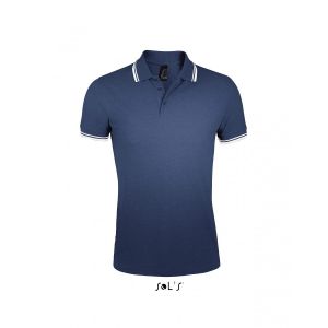 Polo Homme Coton - 00577 - Bleu Marine Et Bande Blanche - Neuf