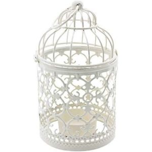 Métal Blanc Suspendu Cage À Oiseaux Lanterne Vintage Fête De Mariage Pièces Décoratives Festival Bougie - Neuf
