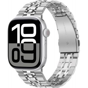 Band Compatible With Apple Watch 49mm 46mm (Series10) 45mm 44mm 42mm Men Women Stainless Steel Band Compatible With Iwatch Se Series 9 8 7 6 5 4 3, Silver - Neuf