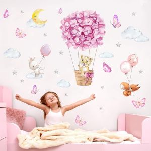 Autocollant Muraux Montgolfière,Sticker Mural Animal,Sticker Muraux Animaux De Chambre Fille,Autocollant Mural Motif Lion,Ballon Stickers Mural Pour Chambre De D'enfant/Bébé Salon Décoration - Neuf