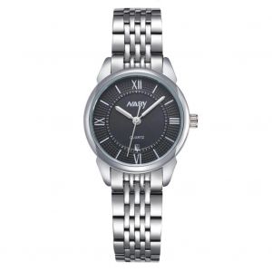 Nary &Eacute;tanche Chiffres Romains Cadran Acier Inoxydable Bracelet Couple Montre (Noir Blanc Pour Femme) - Neuf
