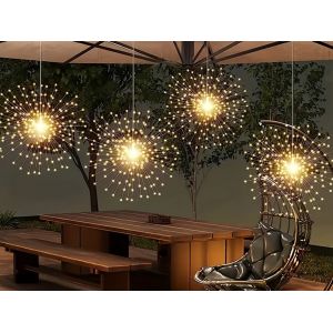 Guirlande Lumineuse Solaire De Jardin &Agrave; 480 Led, Blanc Chaud, Motif Feu D'artifice - Neuf