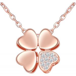 Kales-Collier Pour Femme Et Fille,Collier Pendentif En Argent 925,Collier De Trèfle À Quatre Feuilles Or Rose,Décoré De Zircon Brillent,Bijou Argent Élégant - Neuf