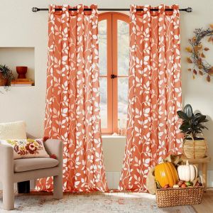 Cheng-Rideau Voilage Orange Rouge Transparent 140x240 Cm Salon Moderne Lot De 2, Rideau En Voile Motif Imprimé Feuilles Blanches Rideaux Voilages Intérieurs À Oeillets Pour Porte Fenetre Chambre - Neuf