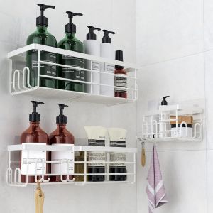 Etag&egrave;re de Salle de Bain sans Per&ccedil;age - 3 PCS Porte Shampoing Gel Douche Angle Antirouille - Etag&egrave;re de Rangement pour Salle de Bain de Grande Capacit&eacute; (Lot de 3 Carr&eacute;s Blanc) - Neuf