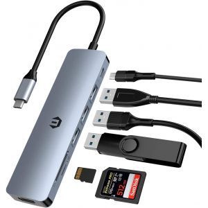 Hub USB C avec 4K UHD HDMI, 7 in 1 Hub de Donn&eacute;es USB C avec 3 * USB 3.0, HDMI, PD, SD/TF 3.0, 5 Gbps Adaptateur USB Type C pour MacBook Pro Air, Surface Pro, iPad Pro et Autres Dispositifs de Type C - Neuf