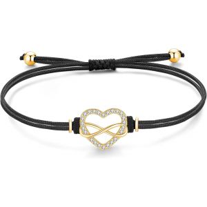 Eryi-Coeur Infini Bracelet Femme Enfant Fille Argent 925, Porte Bonheur Personnalisé Bracelet Amitié Femme, Coeur Bracelet Cordon Cuir Maman Mere Fille Soeur, Idee Cadeau Femme - Neuf