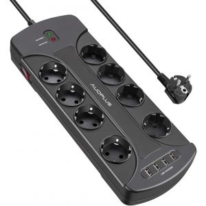 Multiprise Parasurtenseur Parafoudre Avec 8 Prises Et 4 Ports Usb, Bloc Multiprise Electrique Avec Terre, Interrupteur, 3680W/16A, - Neuf